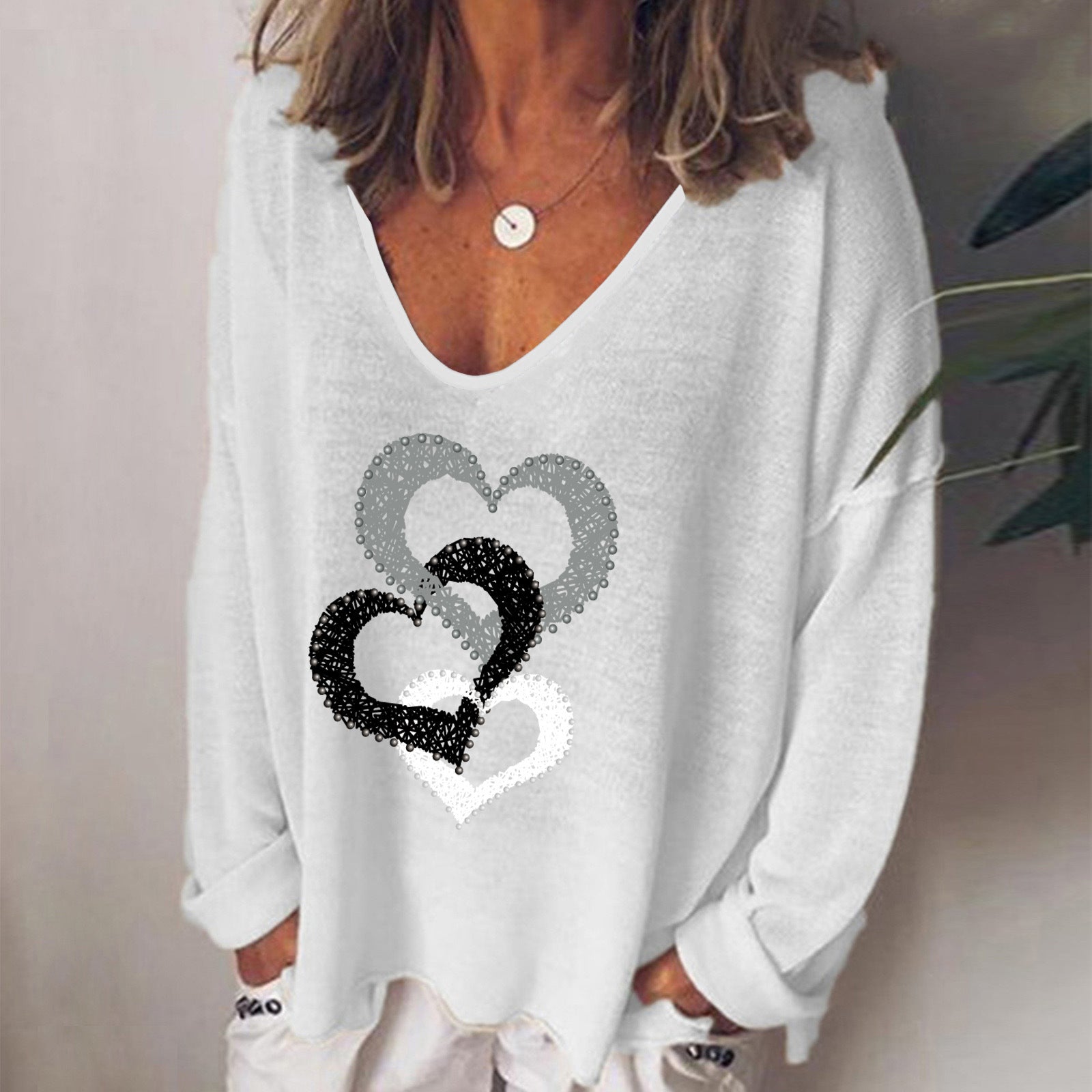 Women's Spring Long-sleeved T-shirt For Creative Heart Blouses