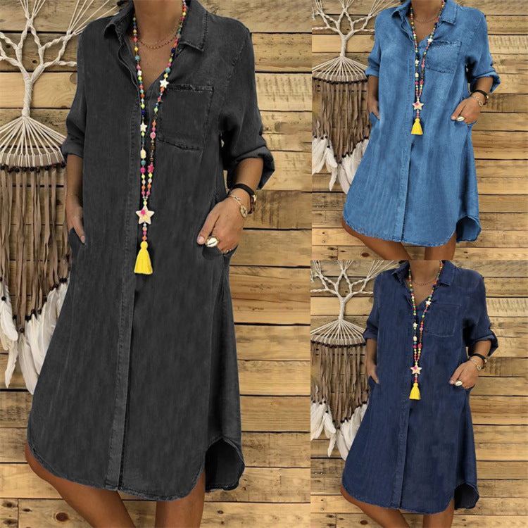 Women's Denim One-piece Dress Solid Color Casual Skirts