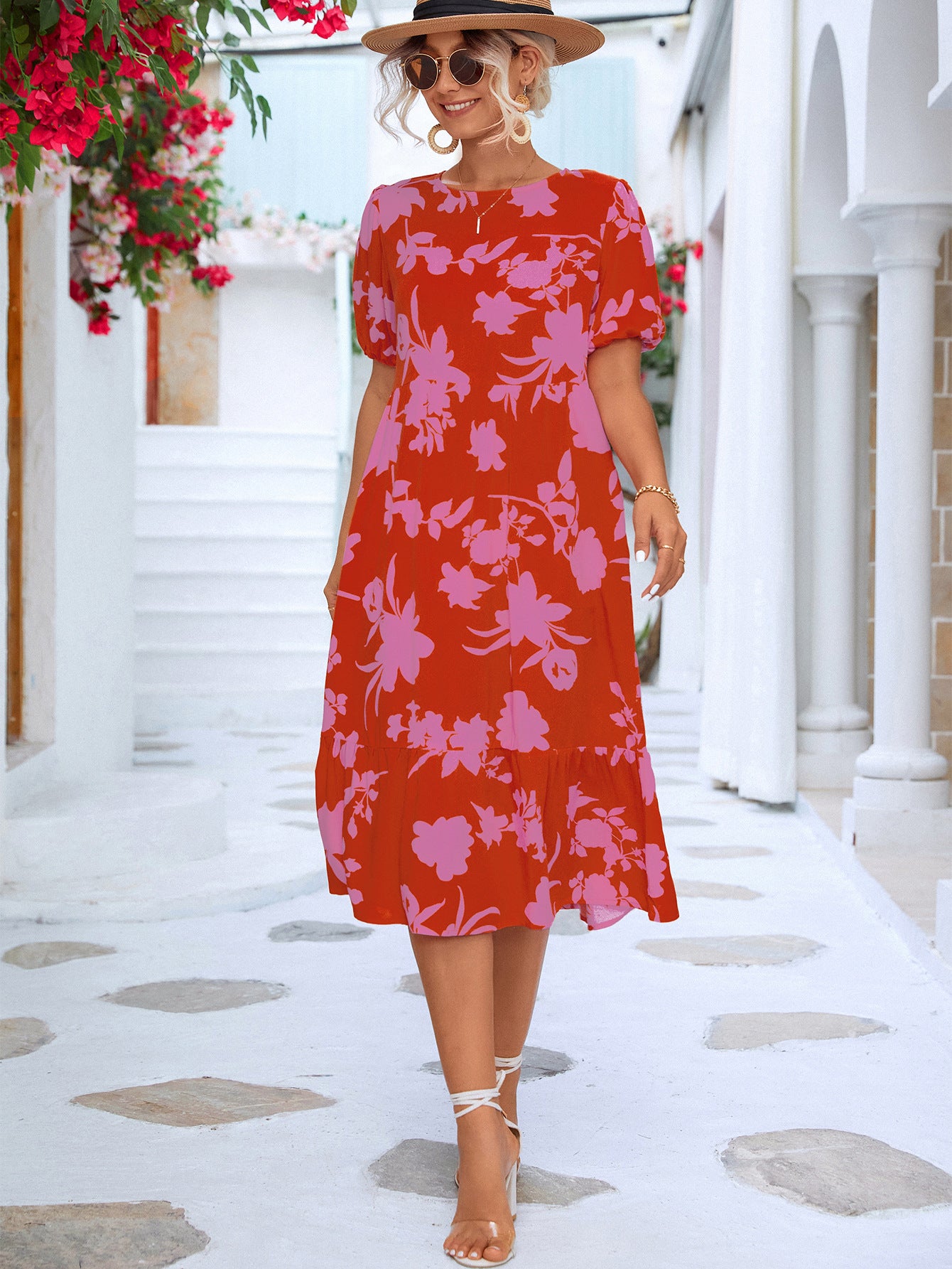 Elegant Classic Versatile Puff Sleeve Printed Dresses