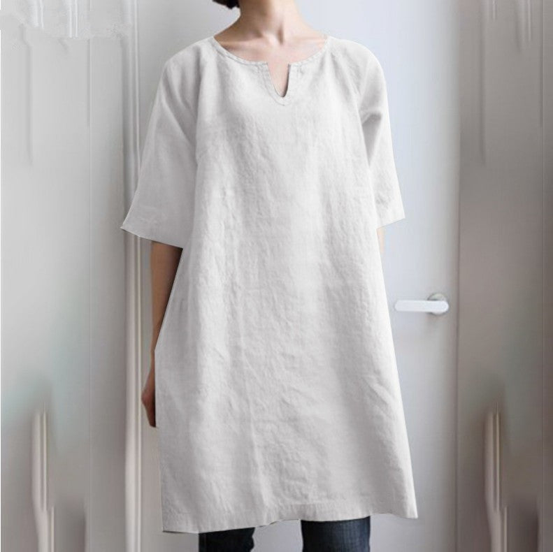 Women's Color And Cotton Linen Casual Dress Dresses