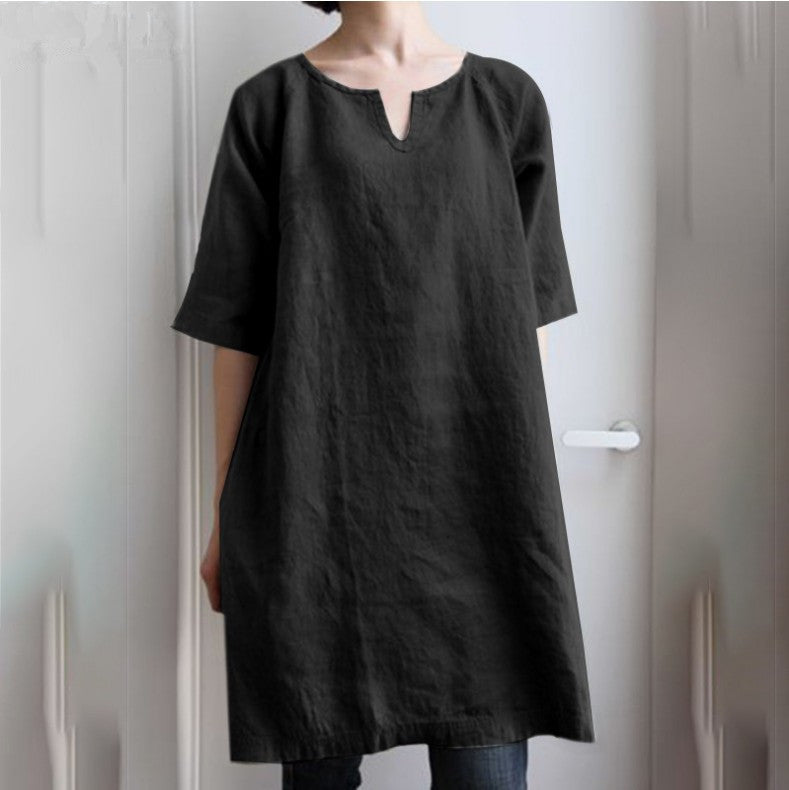 Women's Color And Cotton Linen Casual Dress Dresses