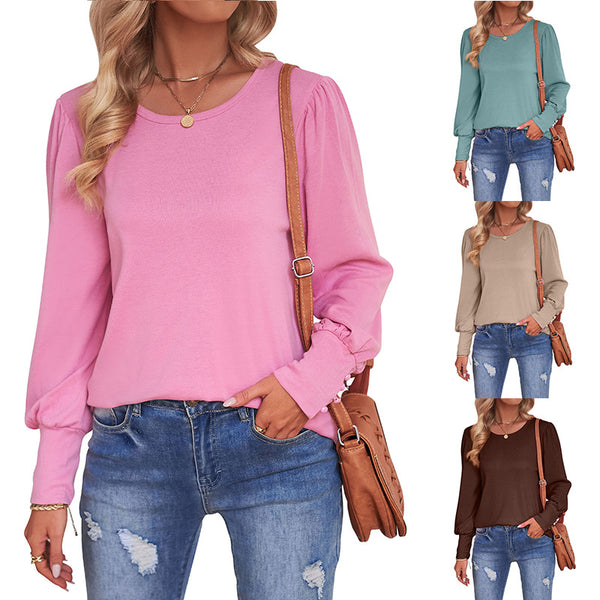 Women's Loose Puff Sleeve Button Long Blouses