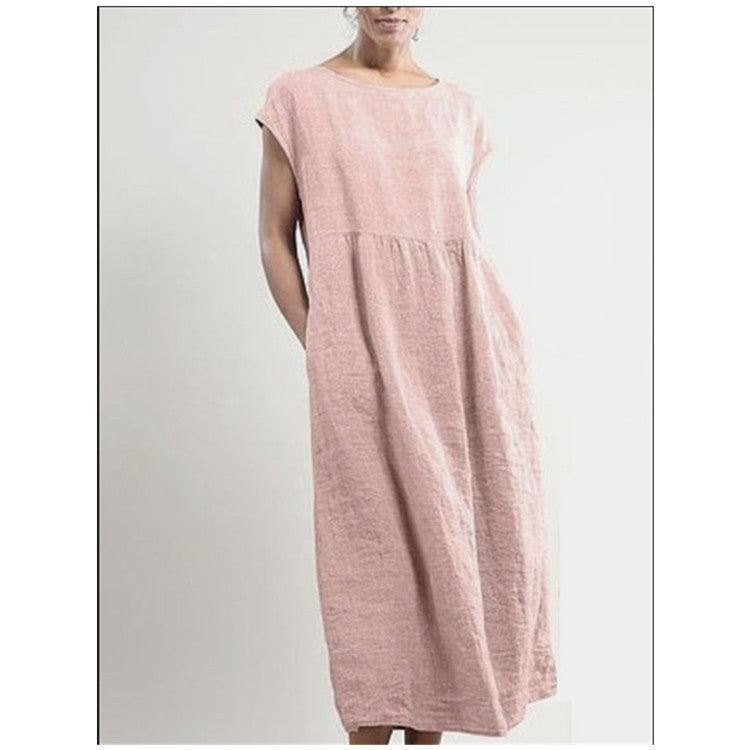 Solid Color Sleeveless Loose Linen Pocket Dresses