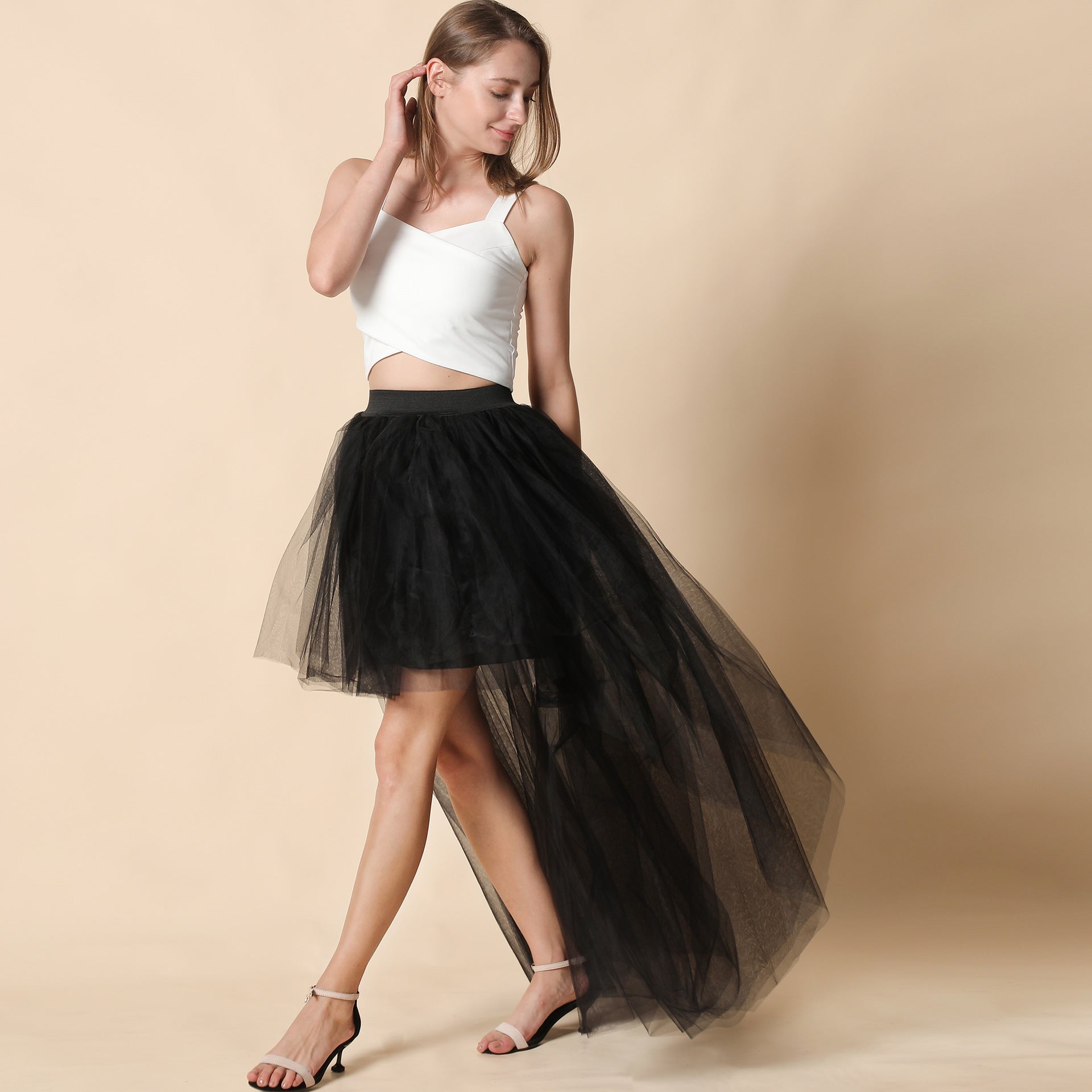 Tulle Sexy Black Mesh Front Back Jupes