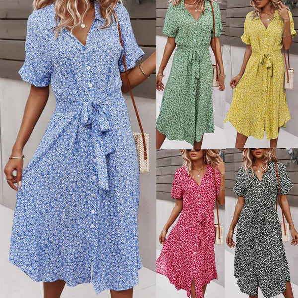 Casual Vacation Wide Hem Printed Ribbon Dresses