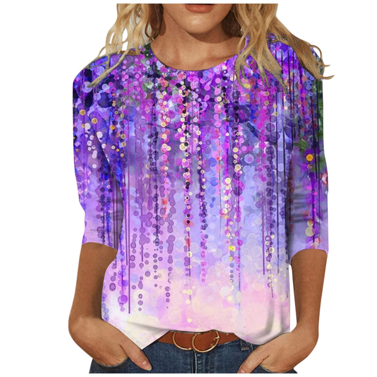 Women's Round Neck Long Sleeve Loose Print Tops