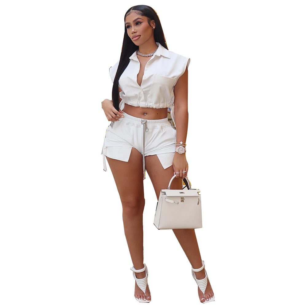 Women's Lace-up Side Slit Two-piece Set Suits