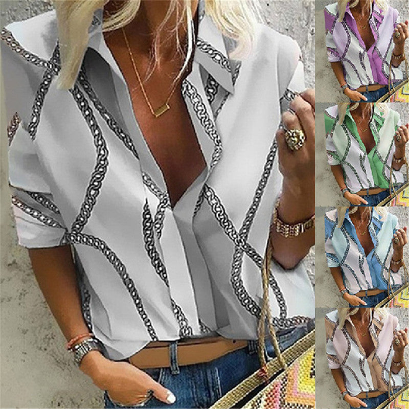 Unique Women's Loose Printed Pullover Shirt Blouses