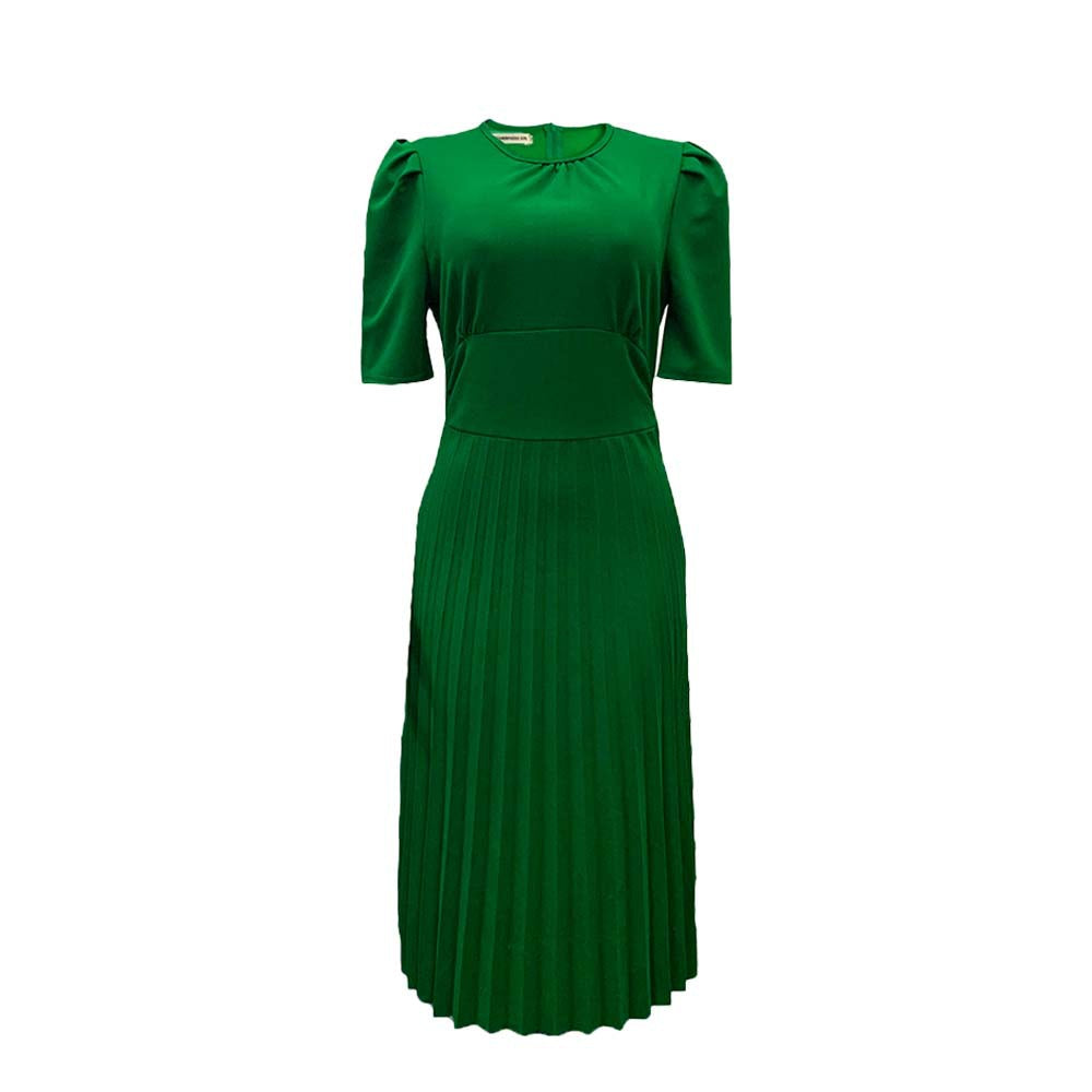 Summer Sleeve Pleated Solid Color Dress Plus Size