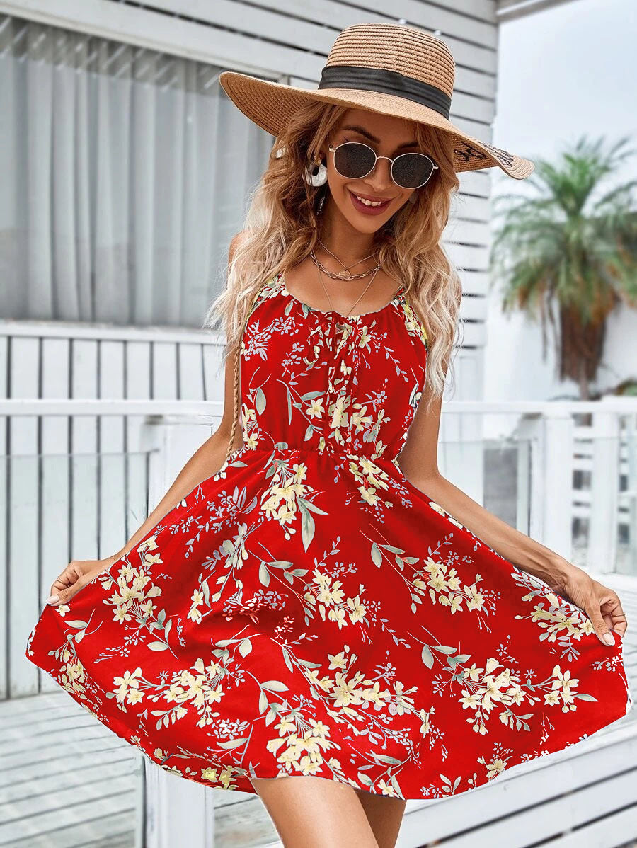 Women's Summer Floral Sleeveless Elastic Waist For Dresses