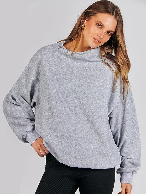 Women's Loose High Collar Sweatshirt Solid Color Long Tops