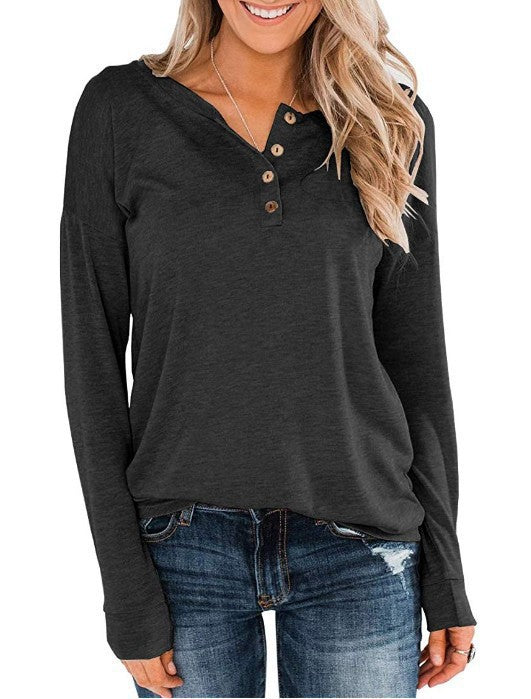 Women's Solid Color Long-sleeved Round Neck Pullover Blouses