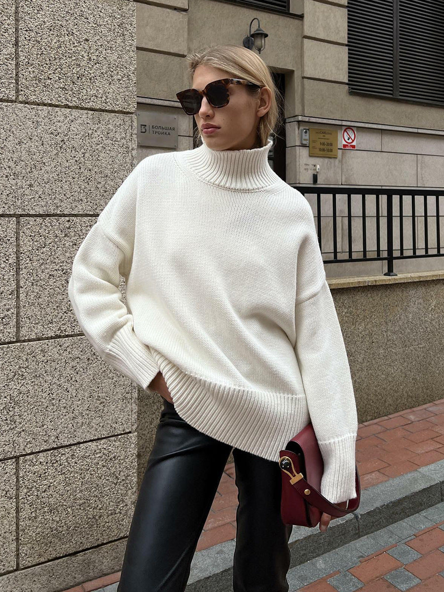 Women's Mock Neck Commuter Solid Color Turtleneck Sweaters