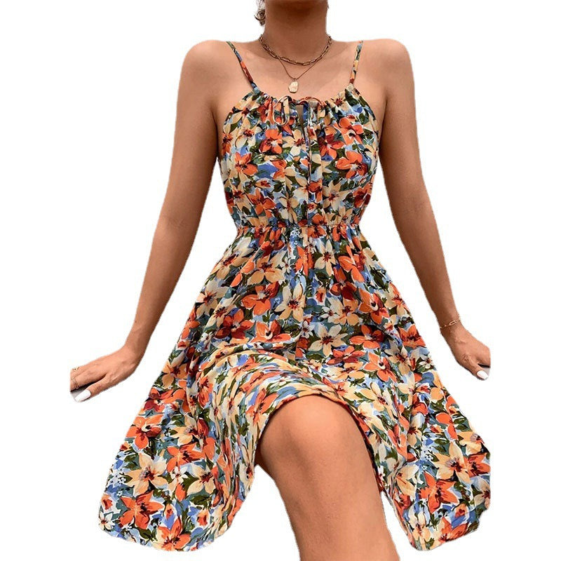 Women's Summer Floral Sleeveless Elastic Waist For Dresses