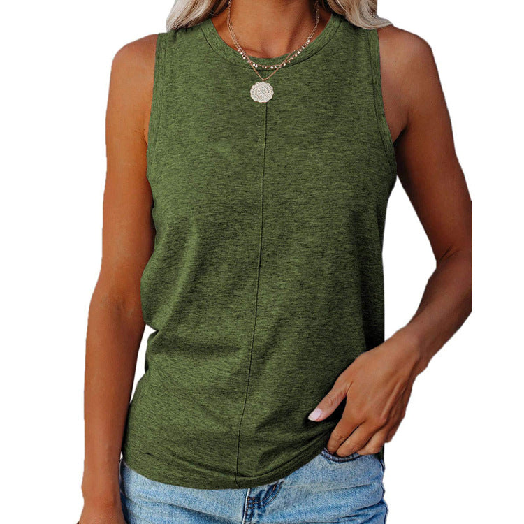 Women's Summer Stylish Loose Round Neck Solid Color Sleeveless Vests