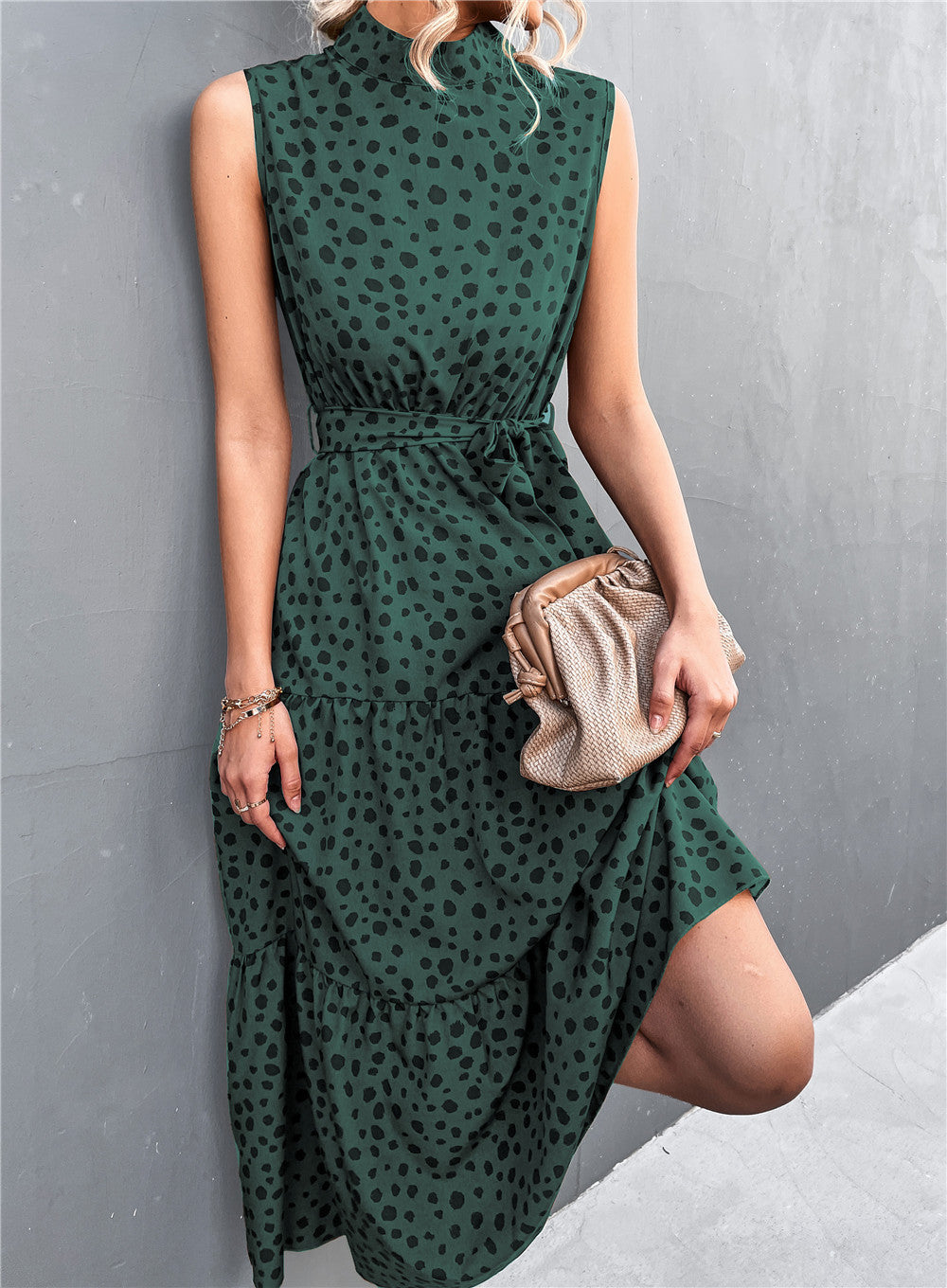 Women's Comfortable Sleeveless Midi Belt Dress Dresses