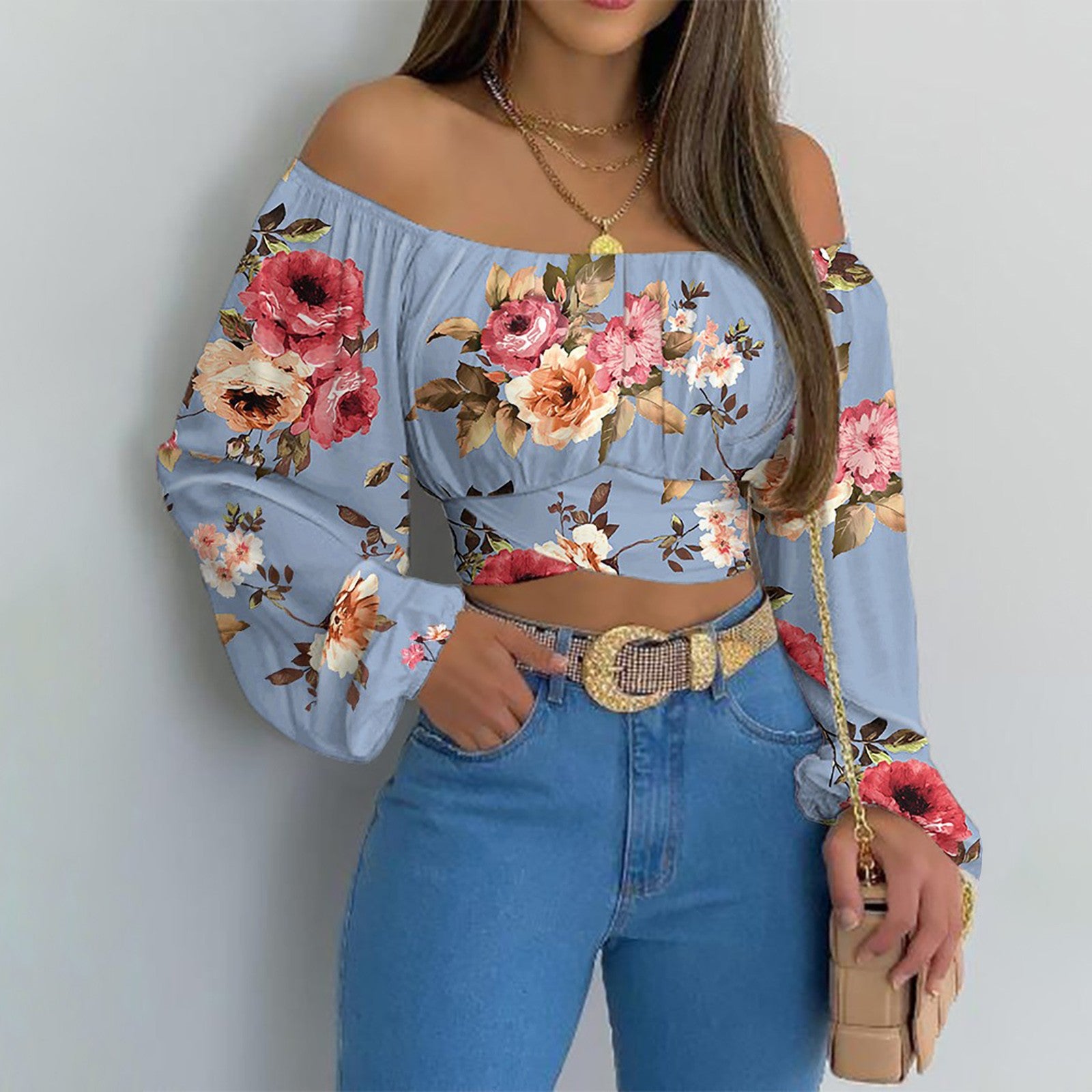 Women's Off-shoulder Cross Tied Long Sleeves Blouses