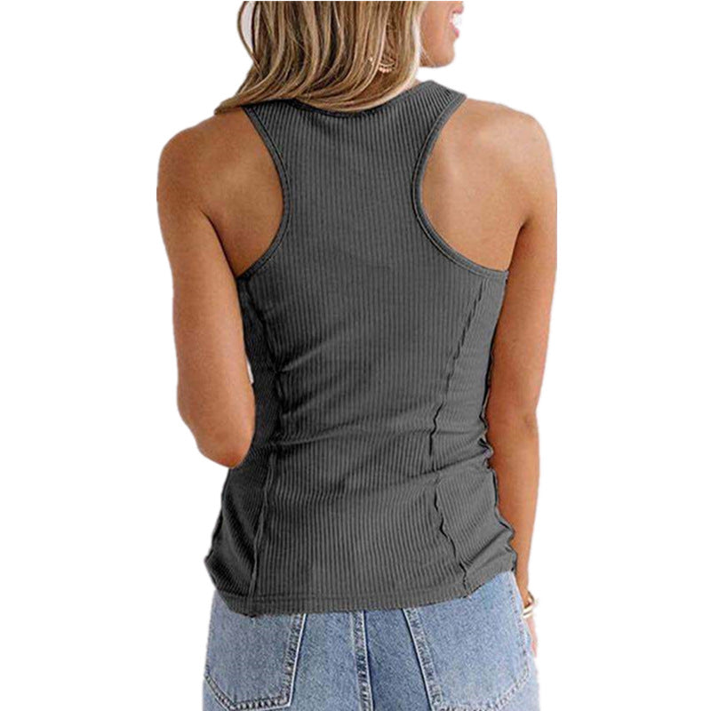 Women's Solid Color Buttons Sleeveless T-shirt Vests