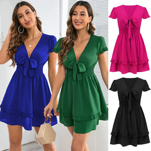 Women's Summer Sexy Lace-up Slim Large Dresses