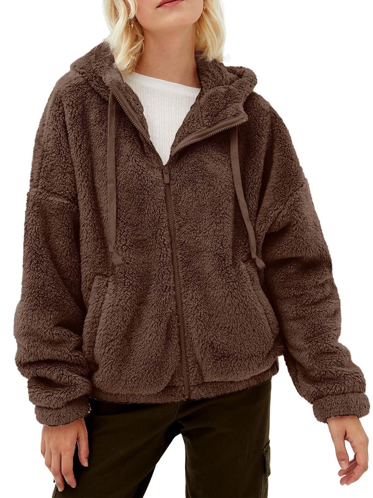 Women's Long Sleeve Zipper Casual Loose Hooded Sweaters