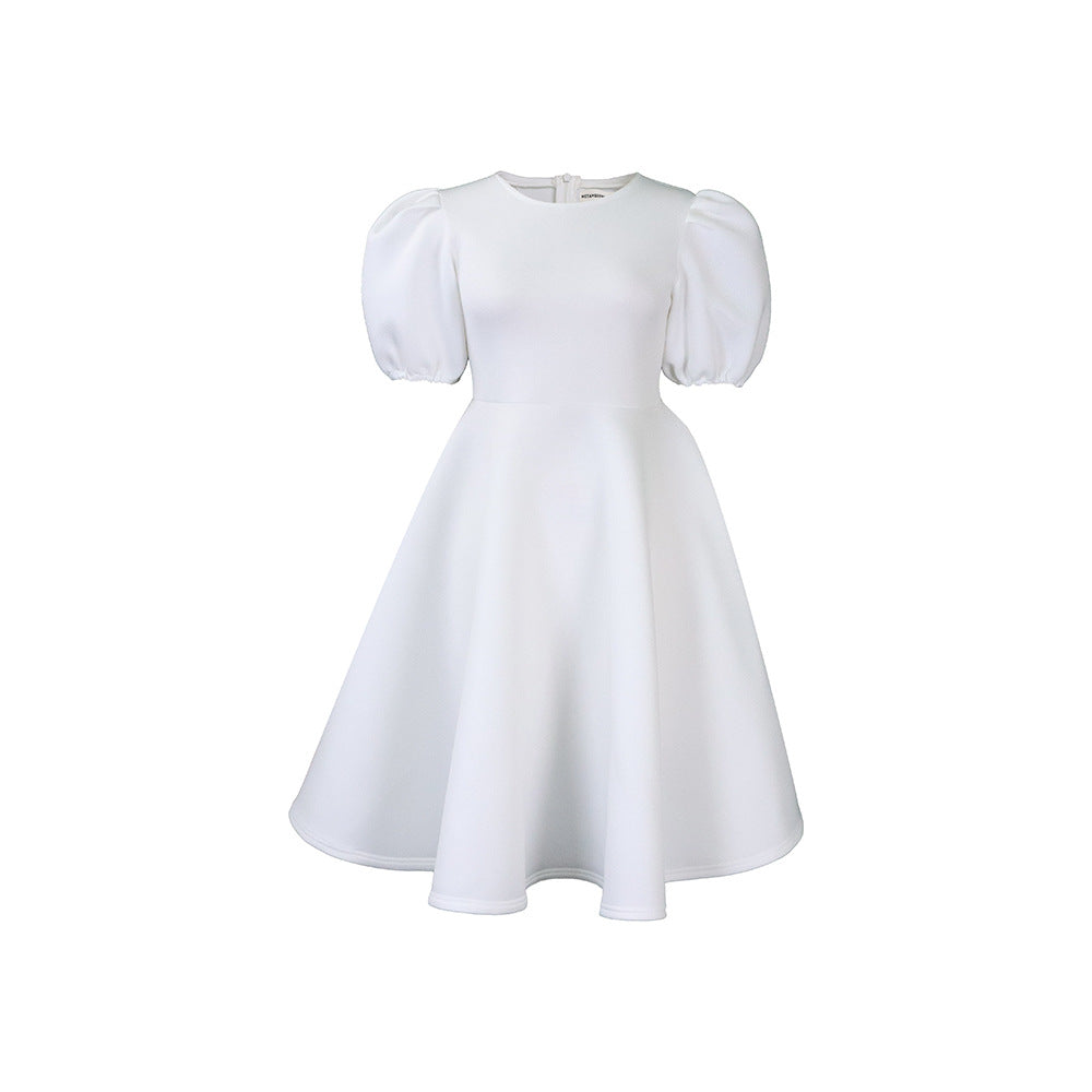 Round Neck Graceful Puff Sleeve Waist-controlled Dresses