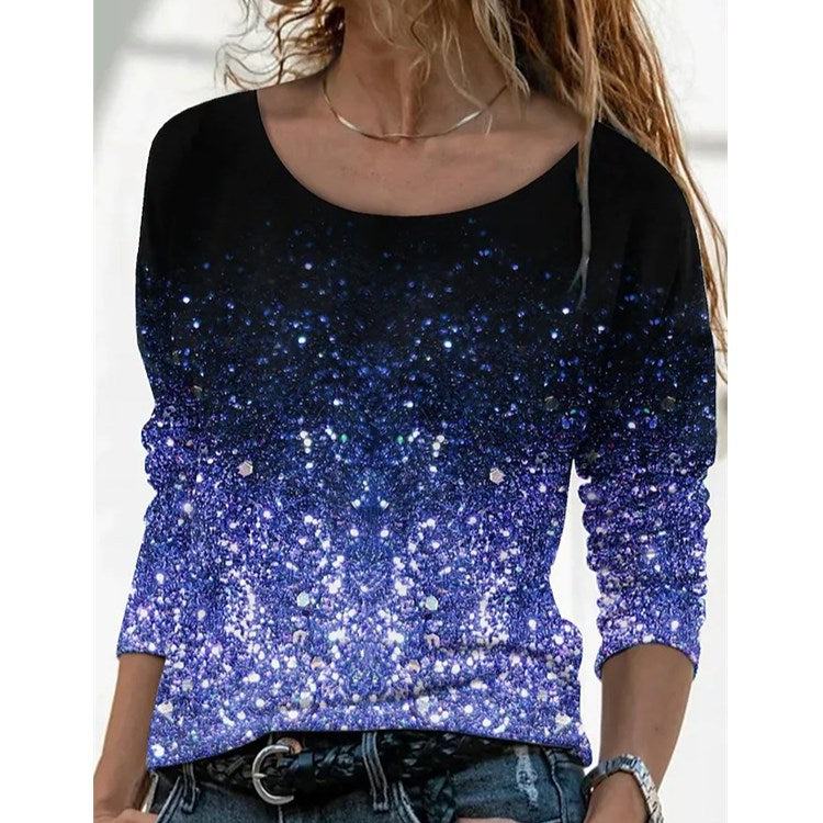 Women's Sleeve Loose Neck Casual Pullover Print Blouses