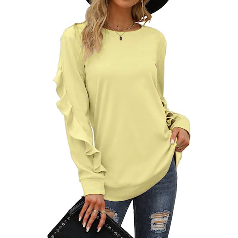 Women's Casual Round Neck Pleated Long-sleeved Sweaters