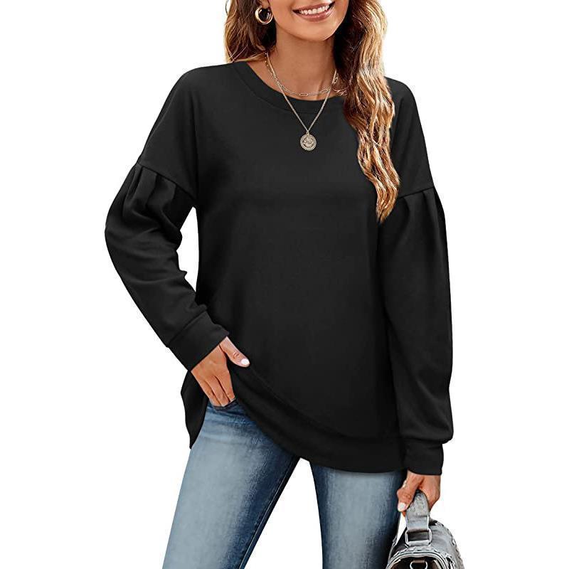 Women's Solid Color Hoodie Round Neck Stitching Sweaters