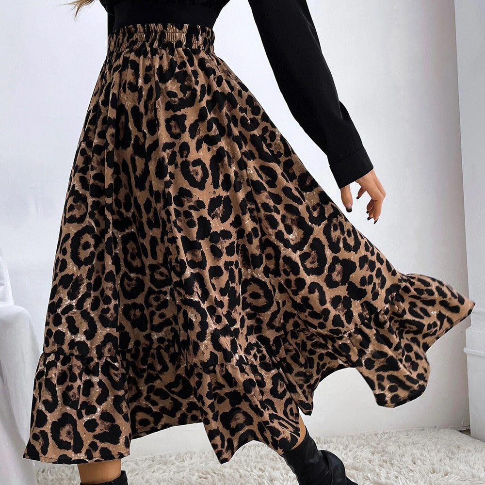 Women's Sexy Leopard Print High Waist Loose Swing Skirts