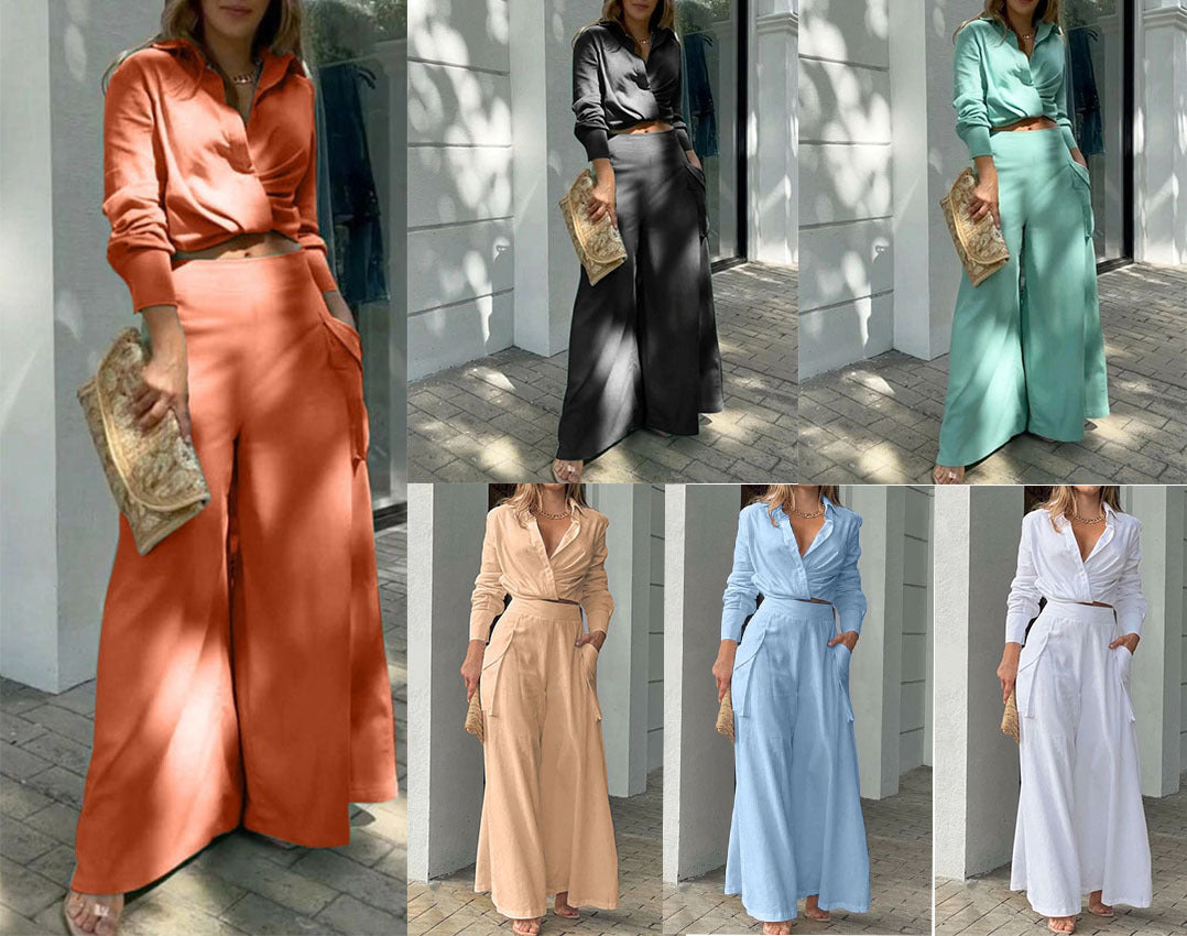 Costumes de tenue de chemise à manches longues de couleur unie pour femmes