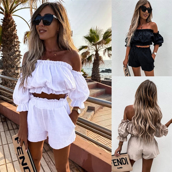 Women's Summer Tube Off-shoulder Two-piece Set Suits