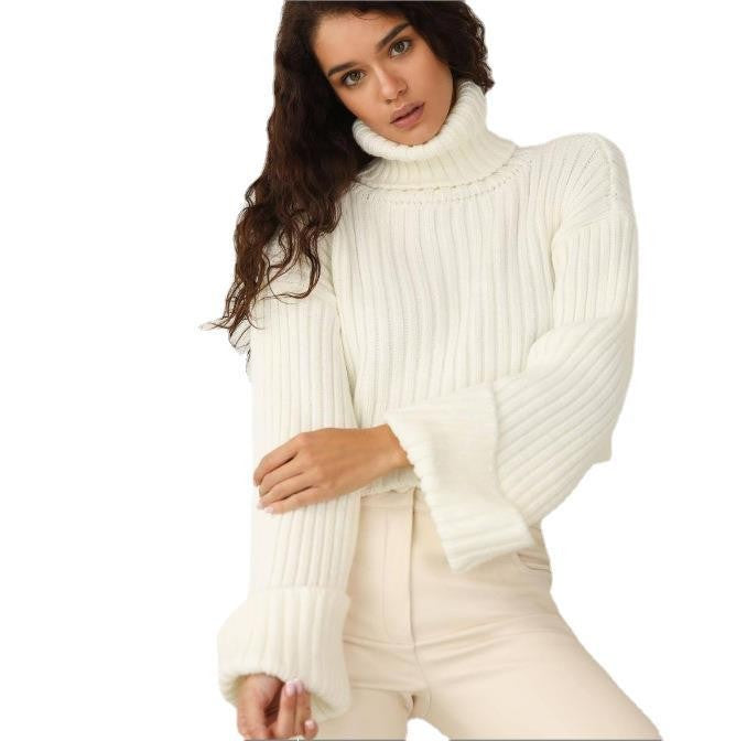 Women's Turtleneck Woolen Oversleeve Solid Color Long-sleeved Sweaters