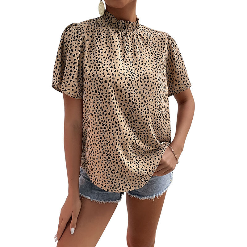 Summer Sleeve Design Fashion Leopard-print Shirt Blouses