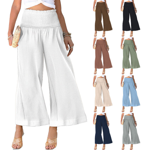 Women's Solid Color High Waist Pleating Linen Pants