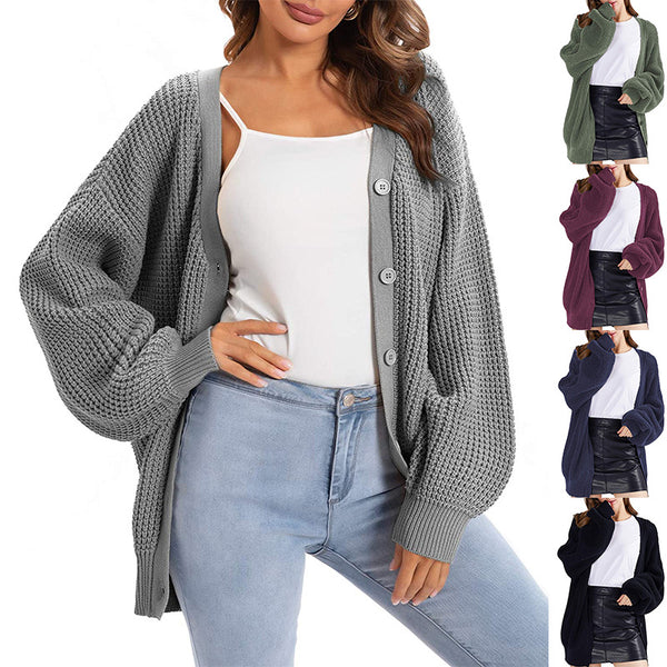 Beautiful Women's Slouchy Knitted Single-breasted Loose Sweaters