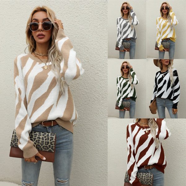 Women's Winter Striped Personality Fashion Knitted Pullover Sweaters