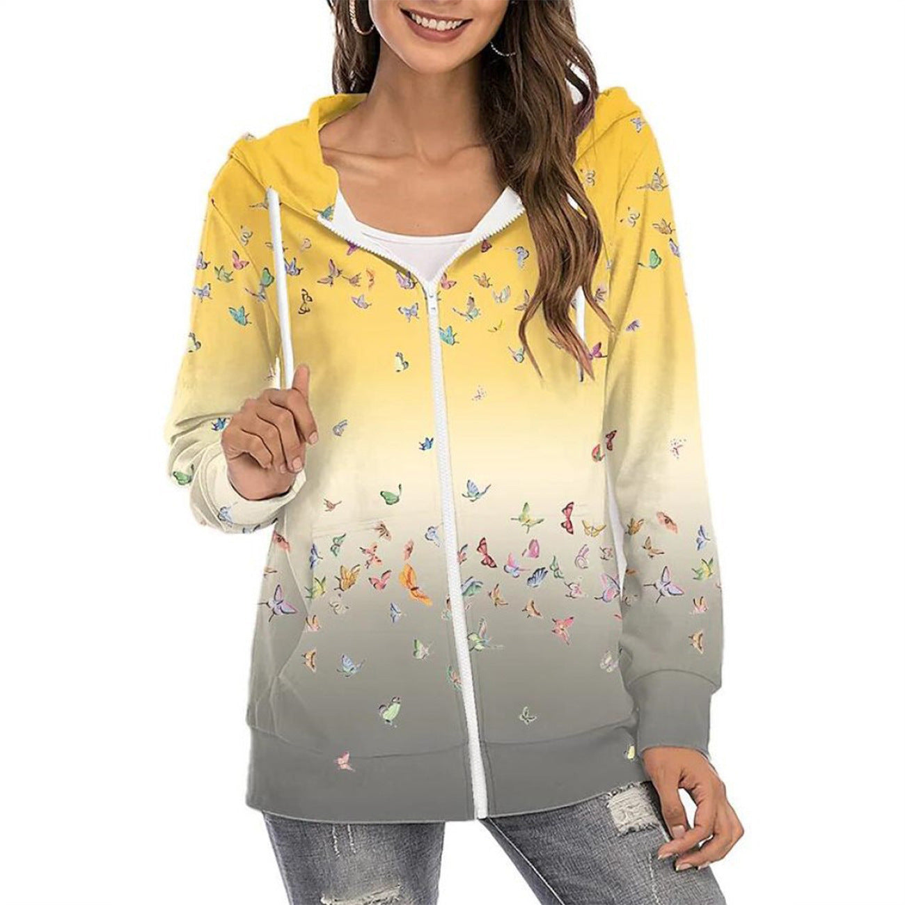 Women's Printed Hoodie Zipper Commuter Gradient Sweaters