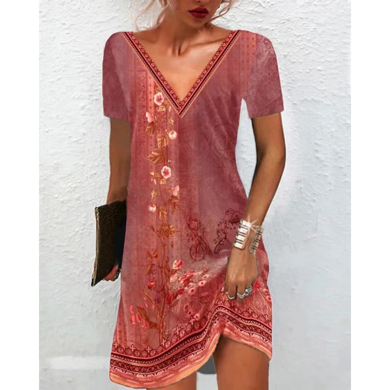 Women's Innovative National Style Printed V-neck Dresses