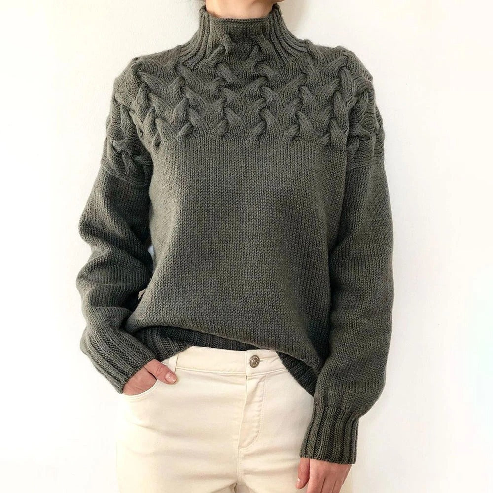 Women's Cable Braided Detail Turtleneck Long Sleeve Sweaters