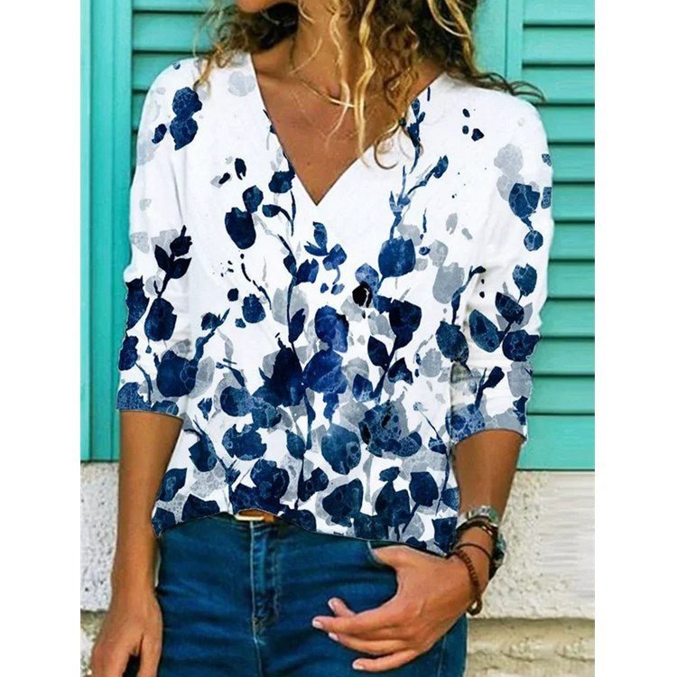 Women's Creative Printed Long-sleeved Casual T-shirt Blouses