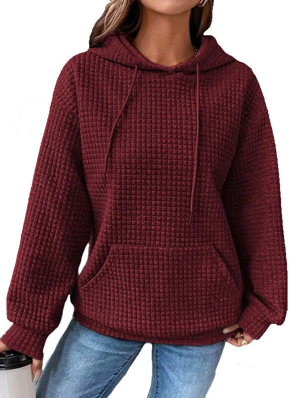 Women's Waffle Round Neck Long-sleeved Solid Color Sweaters