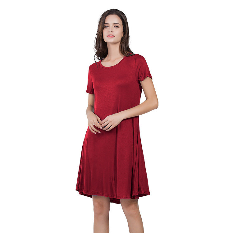 Women's Round Neck Solid Color Pocket Sleeve Dresses