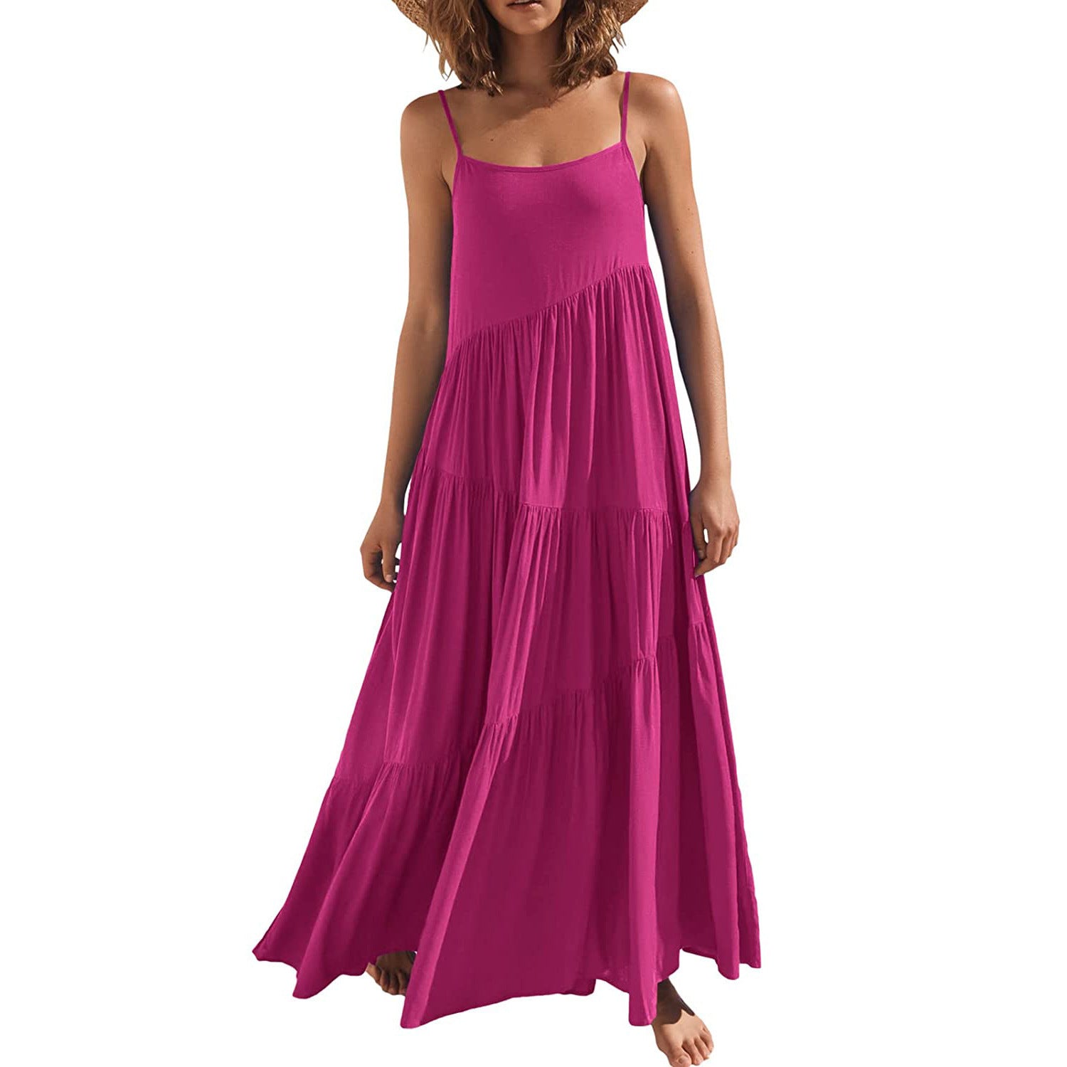 Women's Summer European Loose Solid Color Pleated Dresses