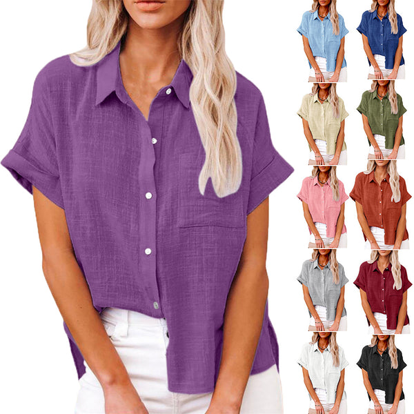 Women's Classic Linen Pocket Sleeve Shirt/t-shirt Blouses