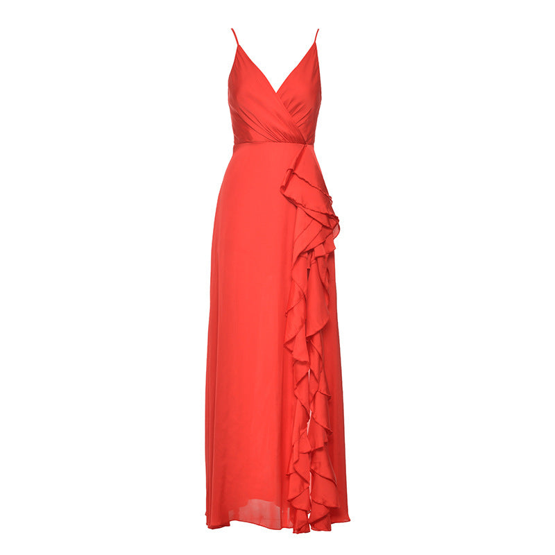 Women's Summer V-neck High Waist Ruffles Irregular Dress Dresses