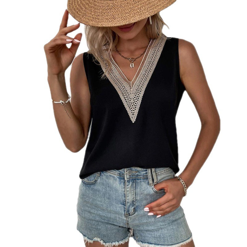 Women's V-neck Sleeveless Simple Summer Solid Color Blouses