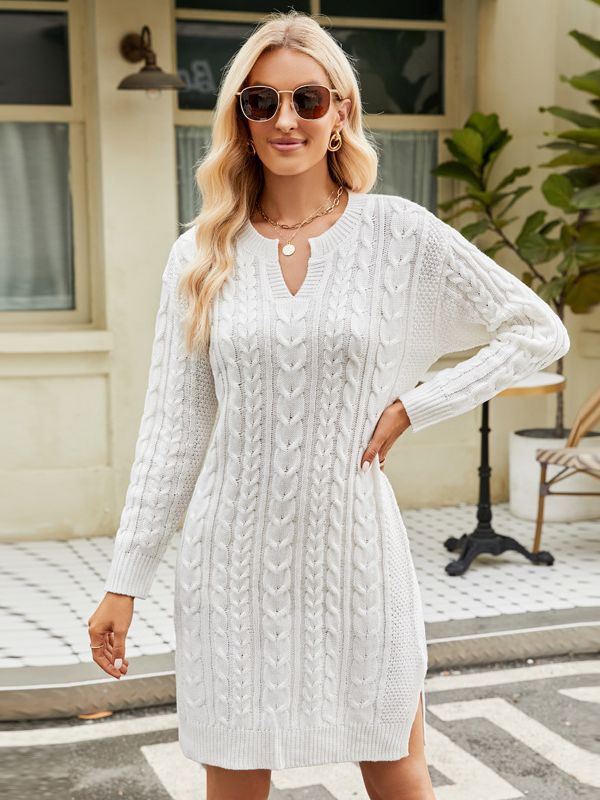 Women's Midi Knitted Dress Pure Color Split Sweaters