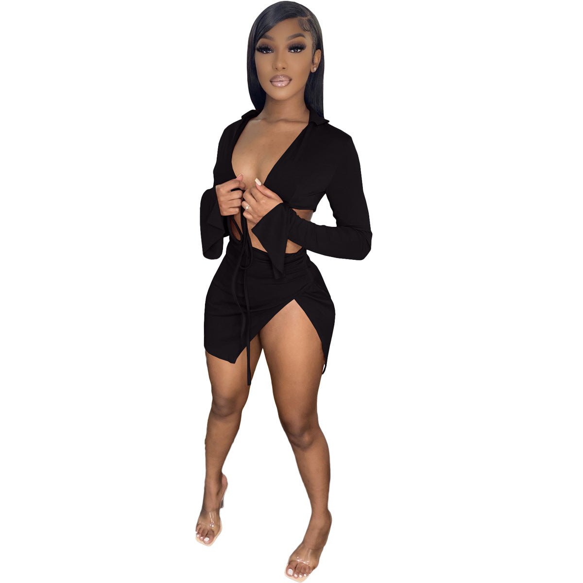 Women's Tied Long Sleeves Swimsuit Set Suits