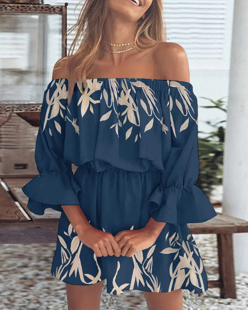 Women's Sexy Fashion Off-shoulder Printed Dress Dresses