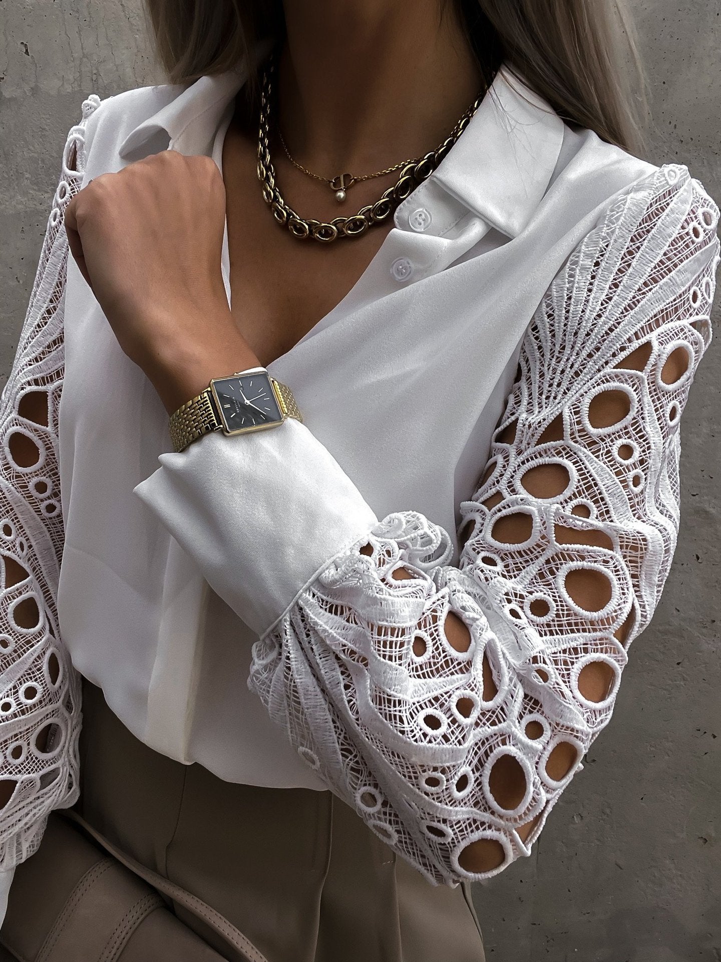 Women's Unique Creative Lace Stitching Shirt Blouses